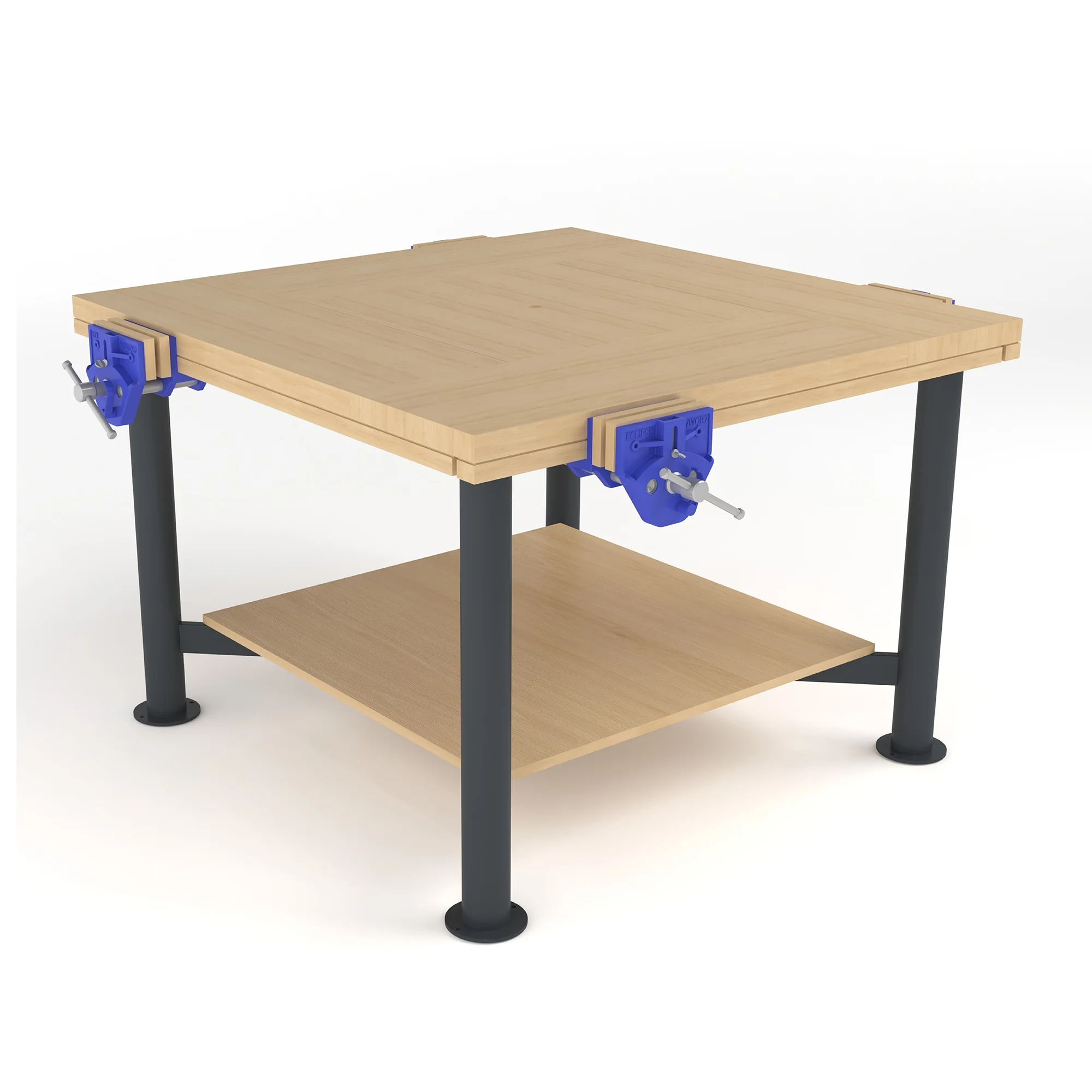 Craftwork 2000 Beech Top Woodworking Bench, w/ Bag Shelf, 4 Woodworking Vices