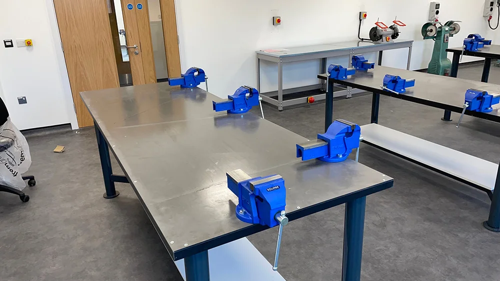 Craftwork 2000 D&T workbenches installed in a secondary school workshop
