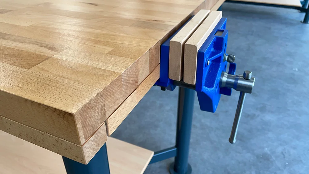 British-made D&T workbenches with steel frames and solid worktops