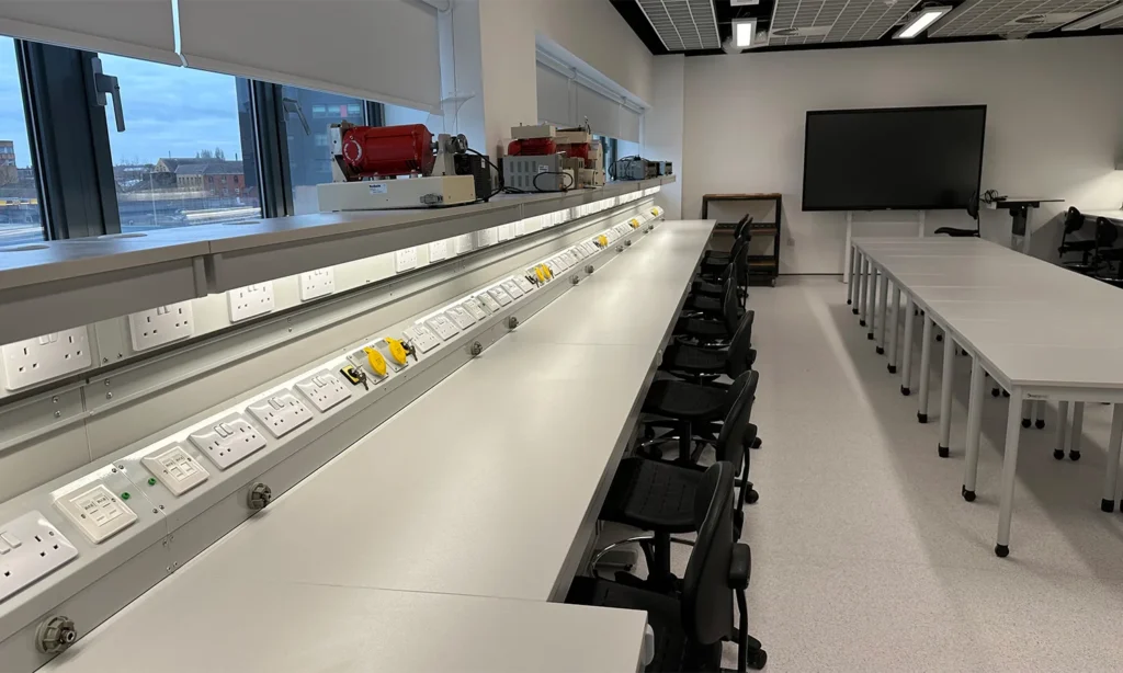 CBW electrical engineering workbench with power trunking and integrated fume extraction
