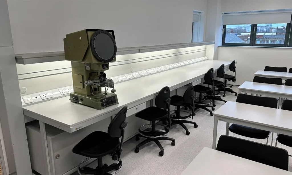 Main engineering workshop at Leicester College with Craftwork 1000 metalworking benches