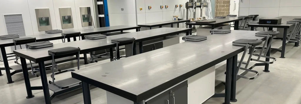 Leicester College Engineering Block B refurbishment featuring bespoke engineering workbenches