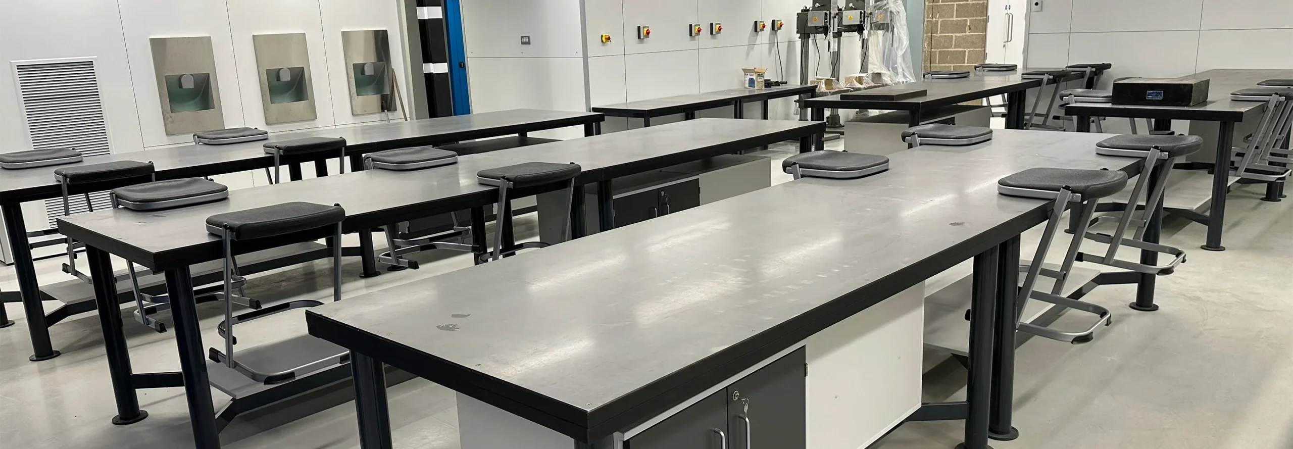 Leicester College Engineering Block B refurbishment featuring bespoke engineering workbenches
