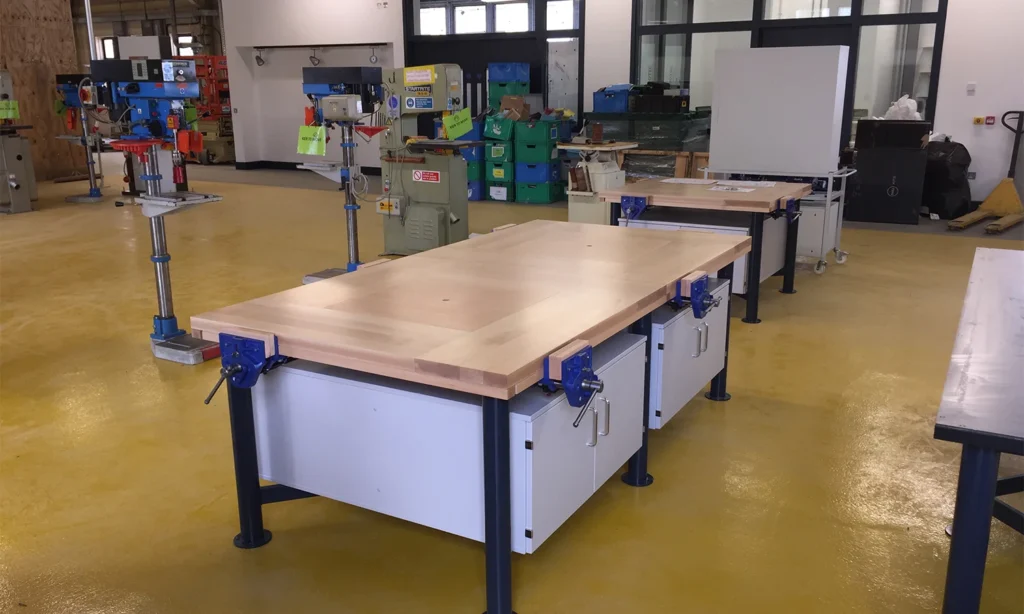 Bespoke Craftwork 2000 workbench designed for collaborative secondary school D&T projects