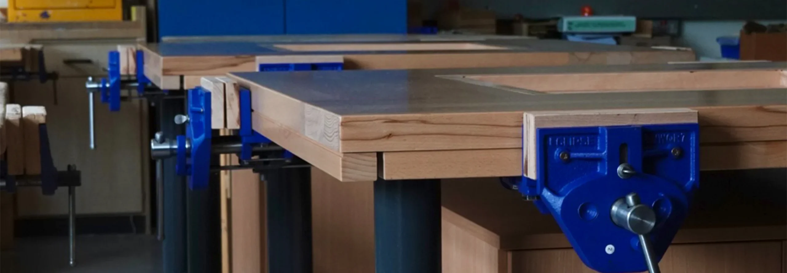Design and Technology workshop at Williamwood High School featuring new Craftwork woodworking benches