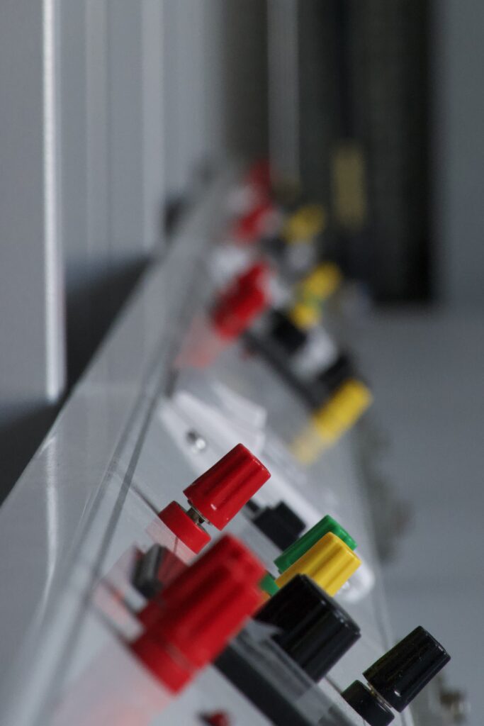 Swtiches and dials on a close up of power trunking