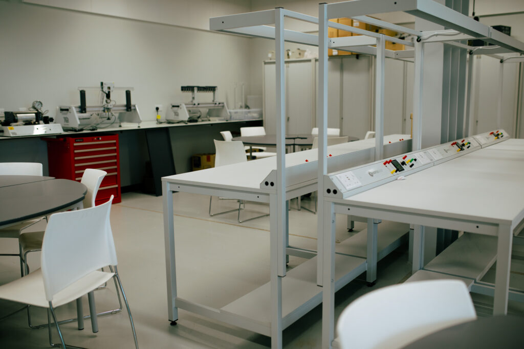 Desks and furniture inside classroom at Dunfermline City Campus