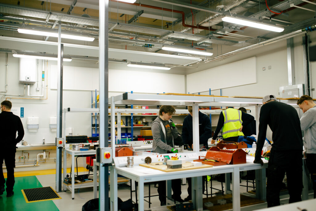Group of Dunfermline City Campus students learning electronics