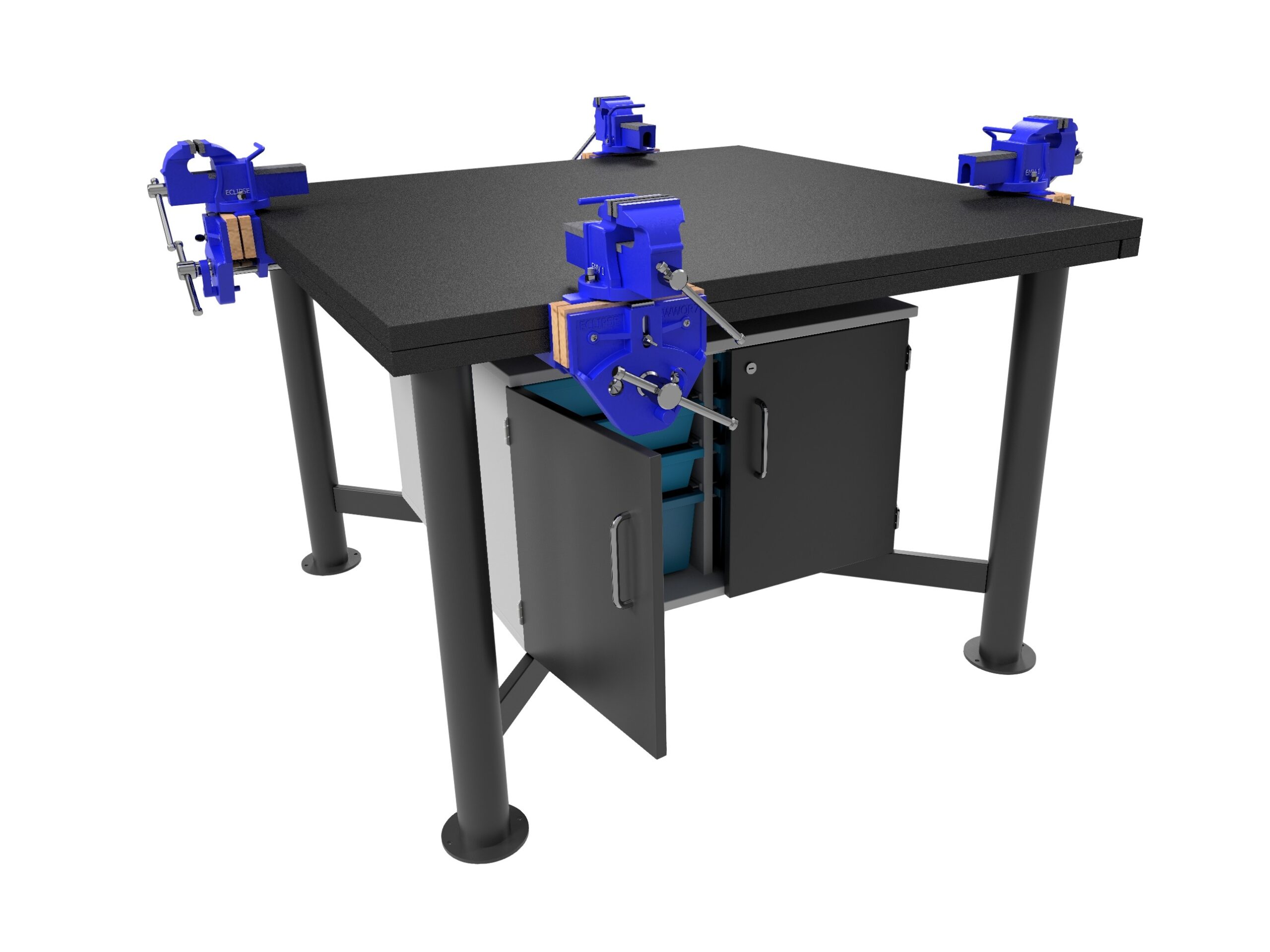 Craftwork 1000 4 person bench with 4 x Piggyback Metalwork Vices