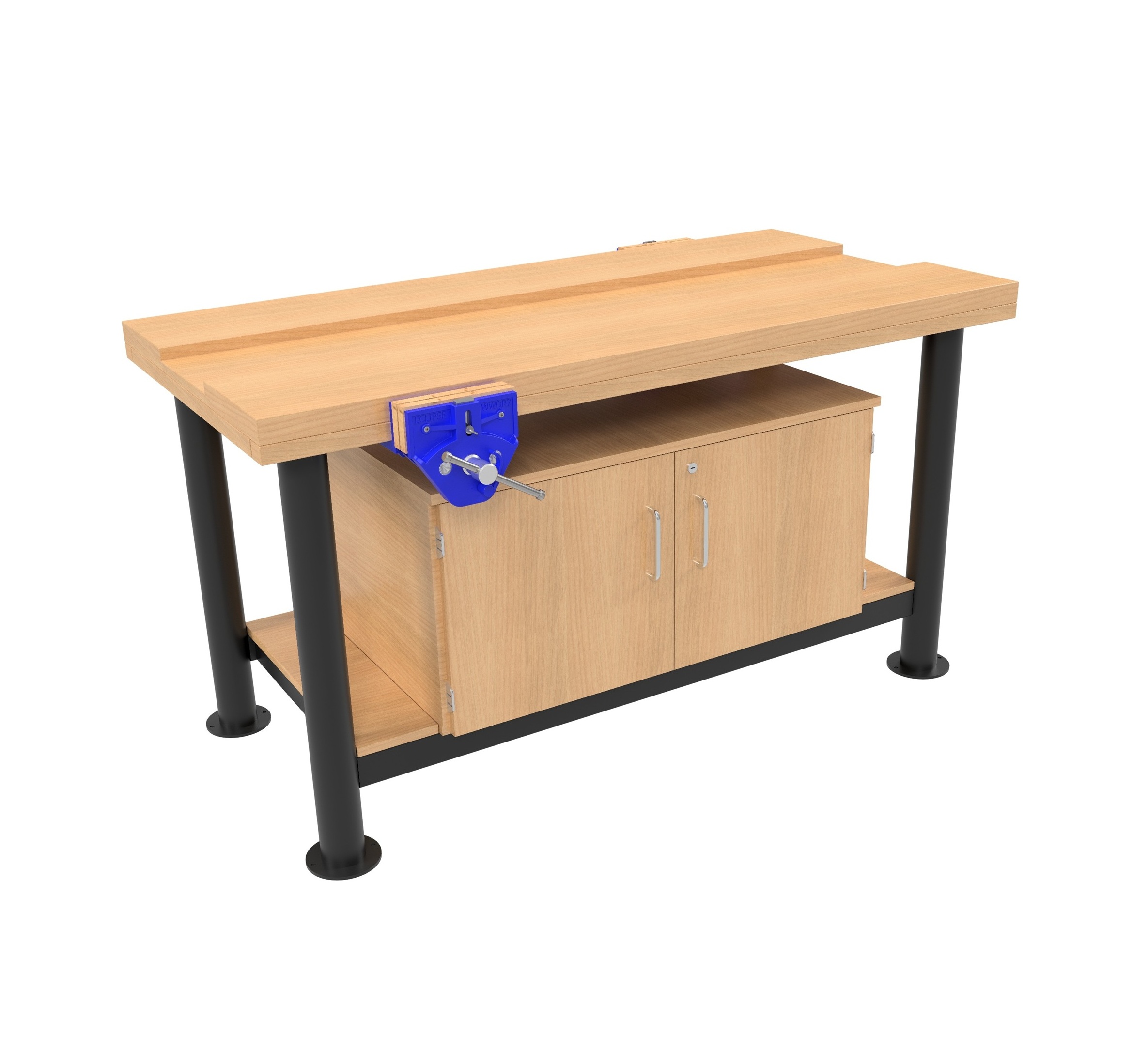 Craftwork 2000 1500mm x 750mm Beech Top Woodworking Bench, w/ Cupboard, 2 Woodworking Vices & Tool Well