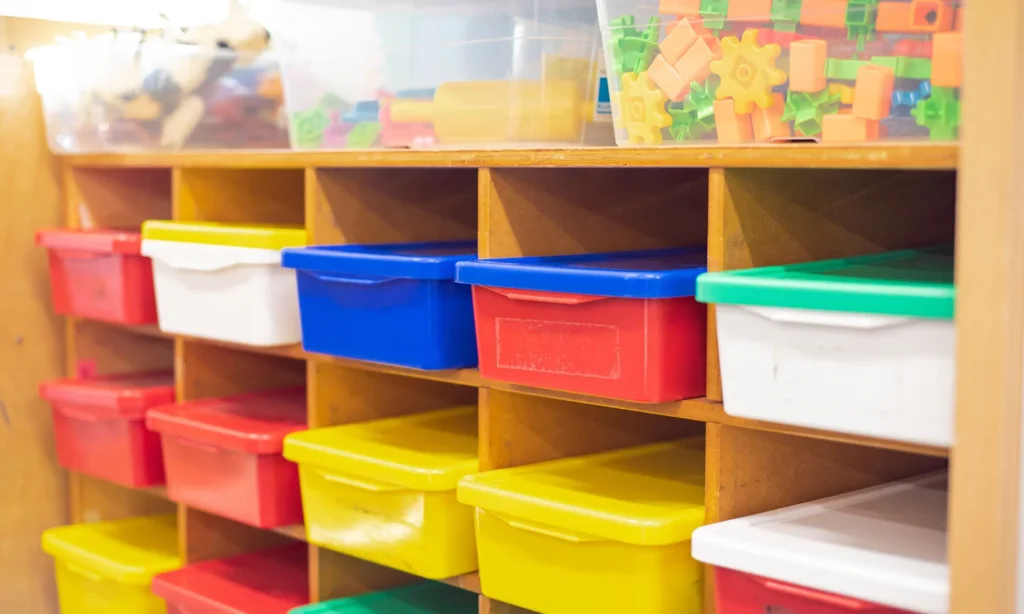 colourful trays in a primary school classroom unit